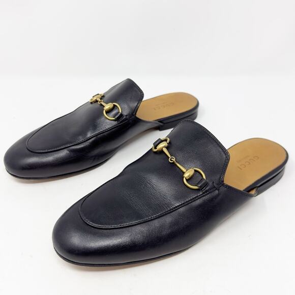 Gucci Princetown Black Leather Horsebit Mules Loafers - Picture 1 of 12